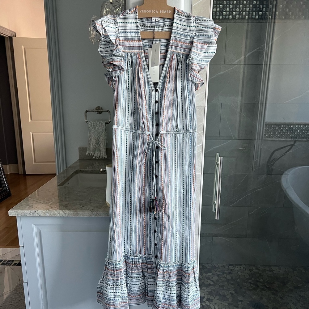 Veronica Beard Tinzia Striped Dress: Blue Multi - Picture 5 of 13